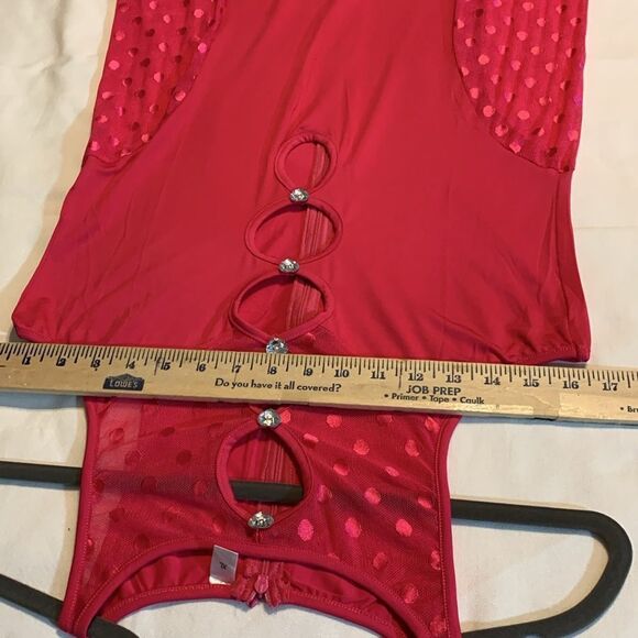 Size XL Bodycon Jumpsuit in hot pink.  Stage or dance outfit.  Sheer sides. - Picture 8 of 10